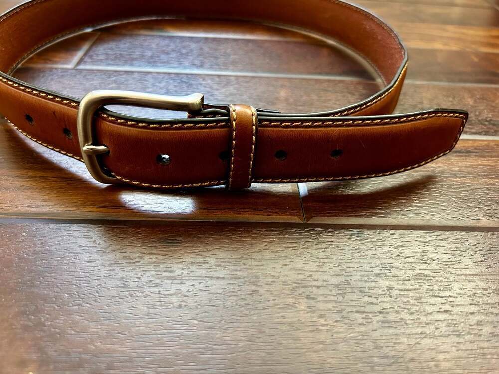 Tommy Hilfiger Men's Brown Leather Casual Belt Contrast Stitching Western Office - Picture 4 of 11